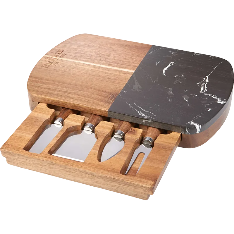 Black Marble Cheese Board Set with Knives Ready to Ship Kit