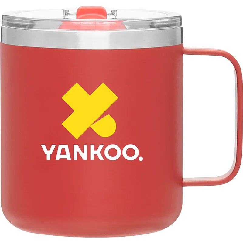 Red mug with Yankoo logo on a white background
