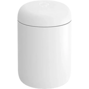 White cylindrical container with a lid on a white background