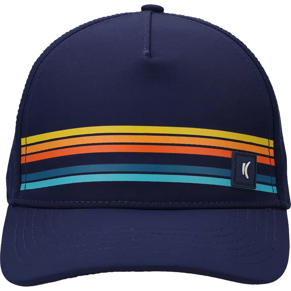 Custom Drift Hydro Hat in Navy with multicolor stripe design and curved brim