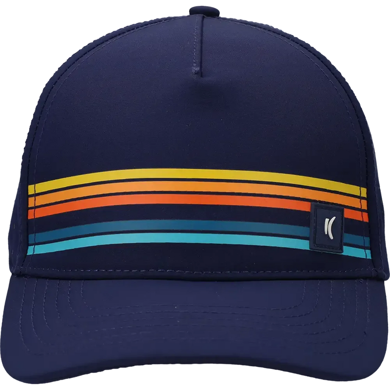 Custom Drift Hydro Hat in Navy with multicolor stripe design and curved brim