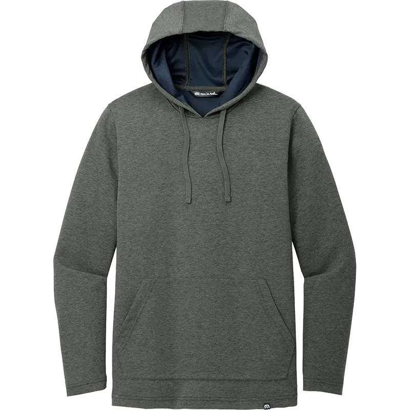 TravisMathew Coveside Hoodie in Dark Grey with drawstring hood and front pouch pocket