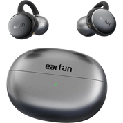 Pair of earfun wireless earbuds with charging case on a white background