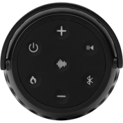 Black Bluetooth audio receiver with control buttons on a white background