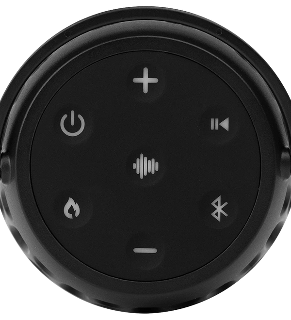 Black Bluetooth audio receiver with control buttons on a white background