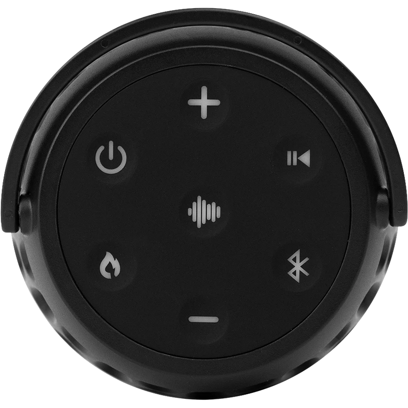 Black Bluetooth audio receiver with control buttons on a white background