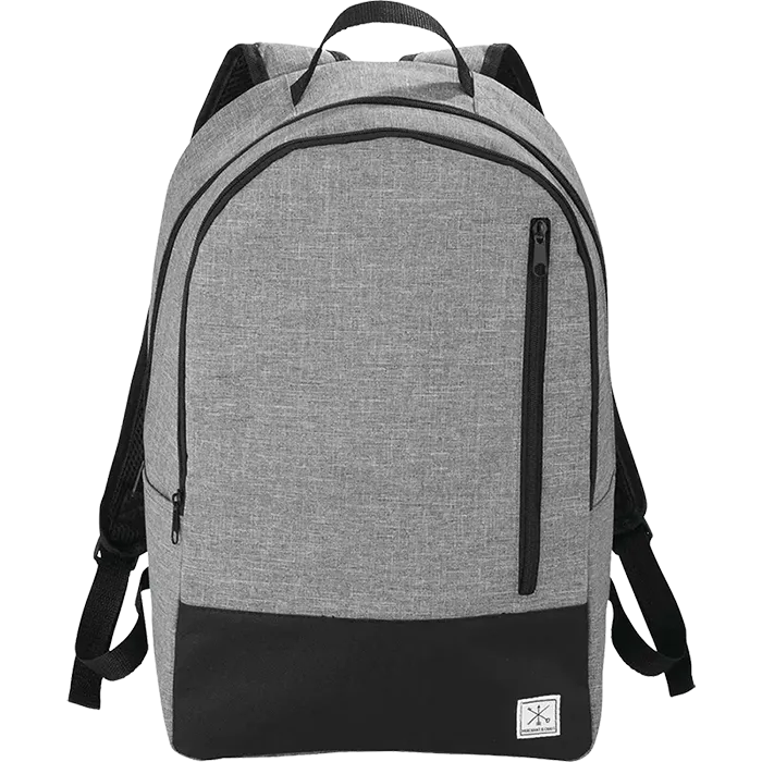 Grayley 15-Inch Laptop Backpack in Graphite featuring a padded laptop sleeve, front vertical zip pocket, and durable design for custom branded giveaways