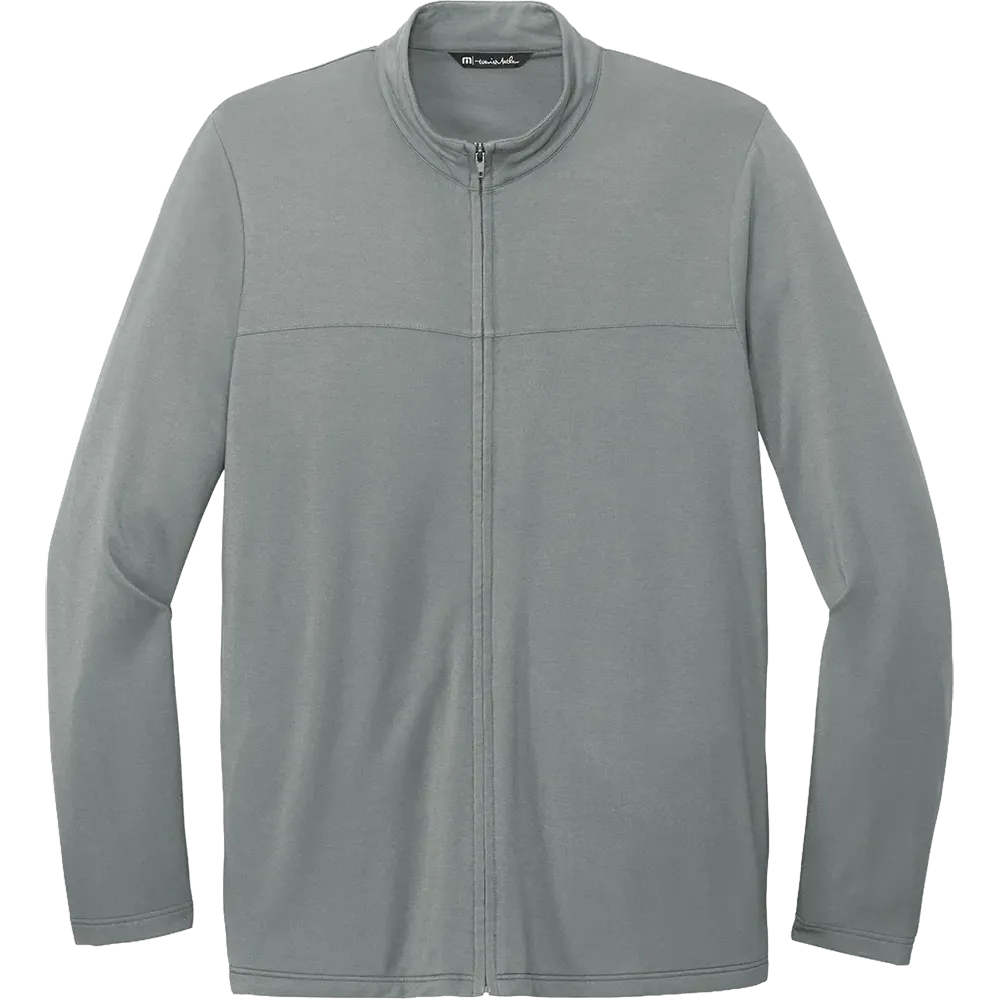 TravisMathew Newport Full-Zip Fleece Jacket in Gray featuring a stand collar, full-zip closure, and soft fleece construction for custom branded apparel
