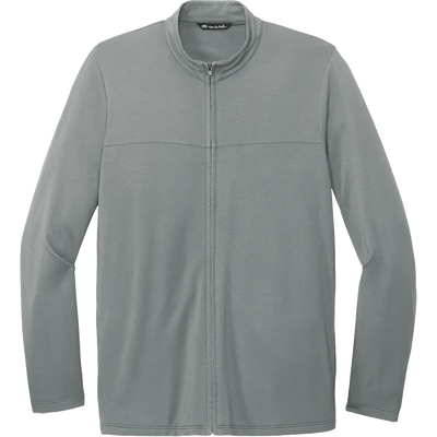 TravisMathew Newport Full-Zip Fleece Jacket in Gray featuring a stand collar, full-zip closure, and soft fleece construction for custom branded apparel