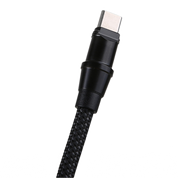 Black braided cable with USB-C connector on a white background