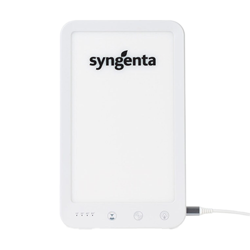 White electronic device with Syngenta logo on a white background