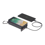 Phone charging from a portable power bank on a white background