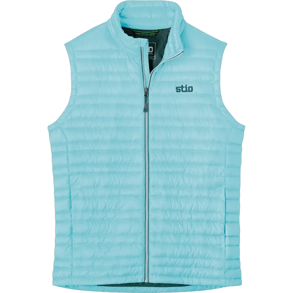 Horizon Blue STIO Pinion Down Vest featuring lightweight horizontal quilting, full-zip front, and stand-up collar for custom branded outerwear