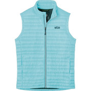 Horizon Blue STIO Pinion Down Vest featuring lightweight horizontal quilting, full-zip front, and stand-up collar for custom branded outerwear