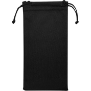 Black drawstring pouch on a white background