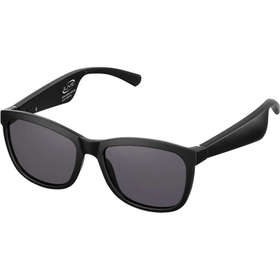Black sunglasses with a white background