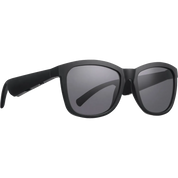 Black sunglasses with dark lenses on a white background