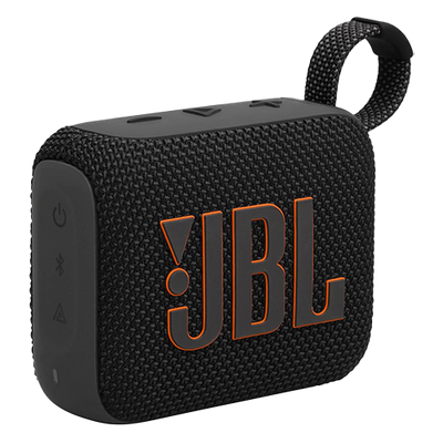 Black JBL portable speaker with a strap on a white background