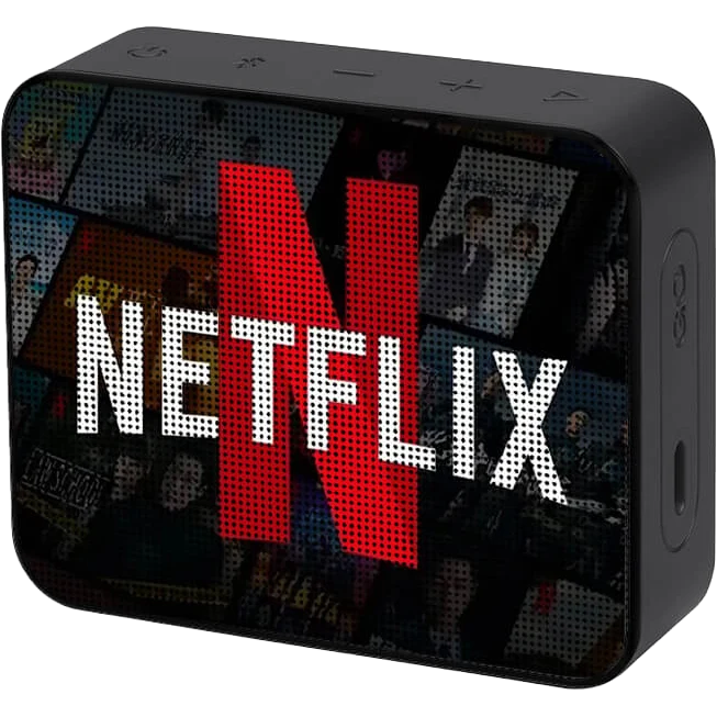 Black rectangular device with Netflix logo on a white background