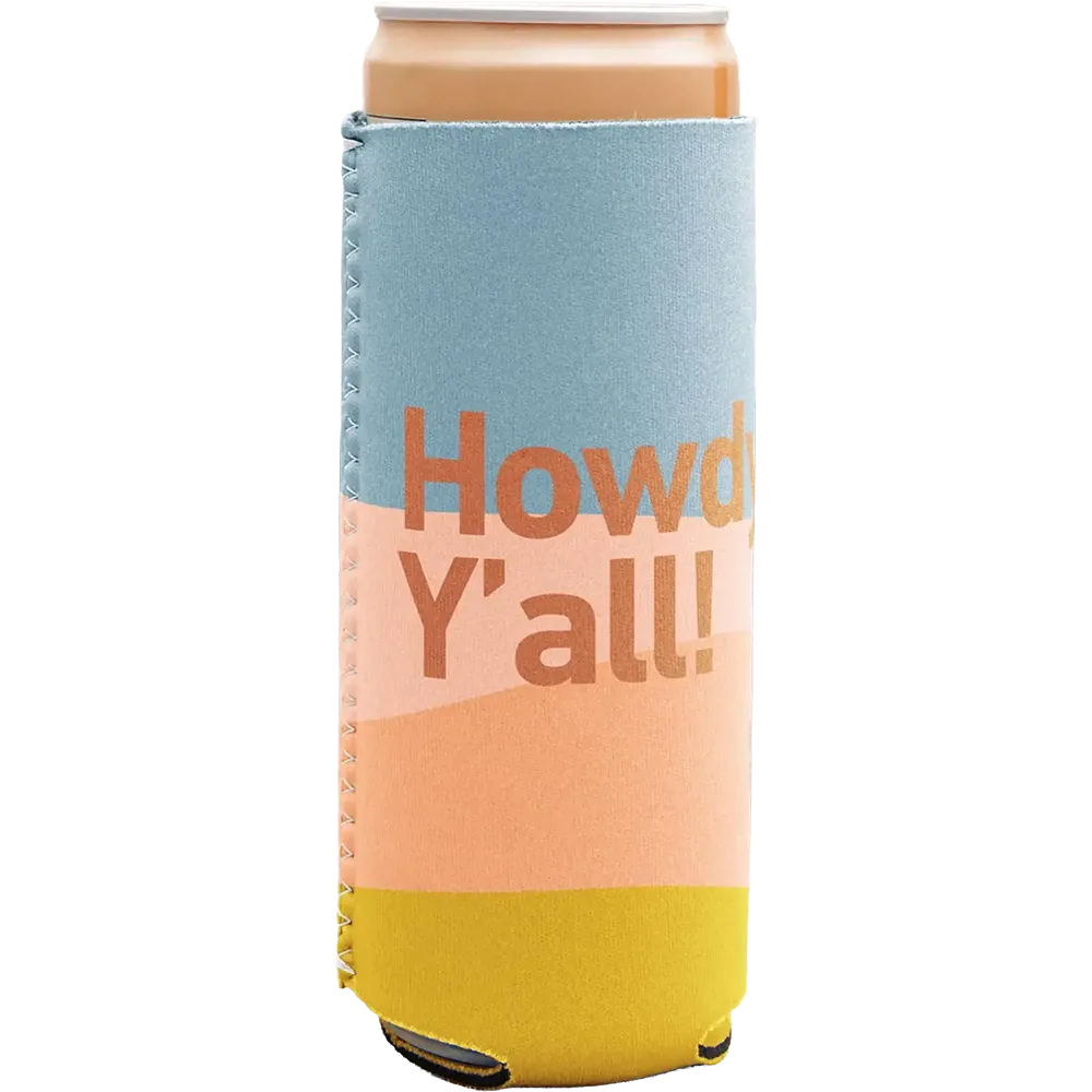 Kolder Kaddy neoprene slim can cooler with full-color "Howdy, Y'all!" design for 12 oz slim cans