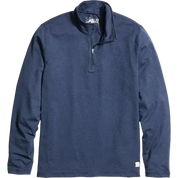 Marine Layer Re-Spun Sport Quarter Zip in Navy featuring soft recycled performance fabric, long sleeves, moisture-wicking comfort, and a quarter-zip mock neck