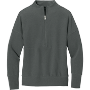 A dark gray quarter-zip pullover sweatshirt with a mock neck, shown on a solid white background.