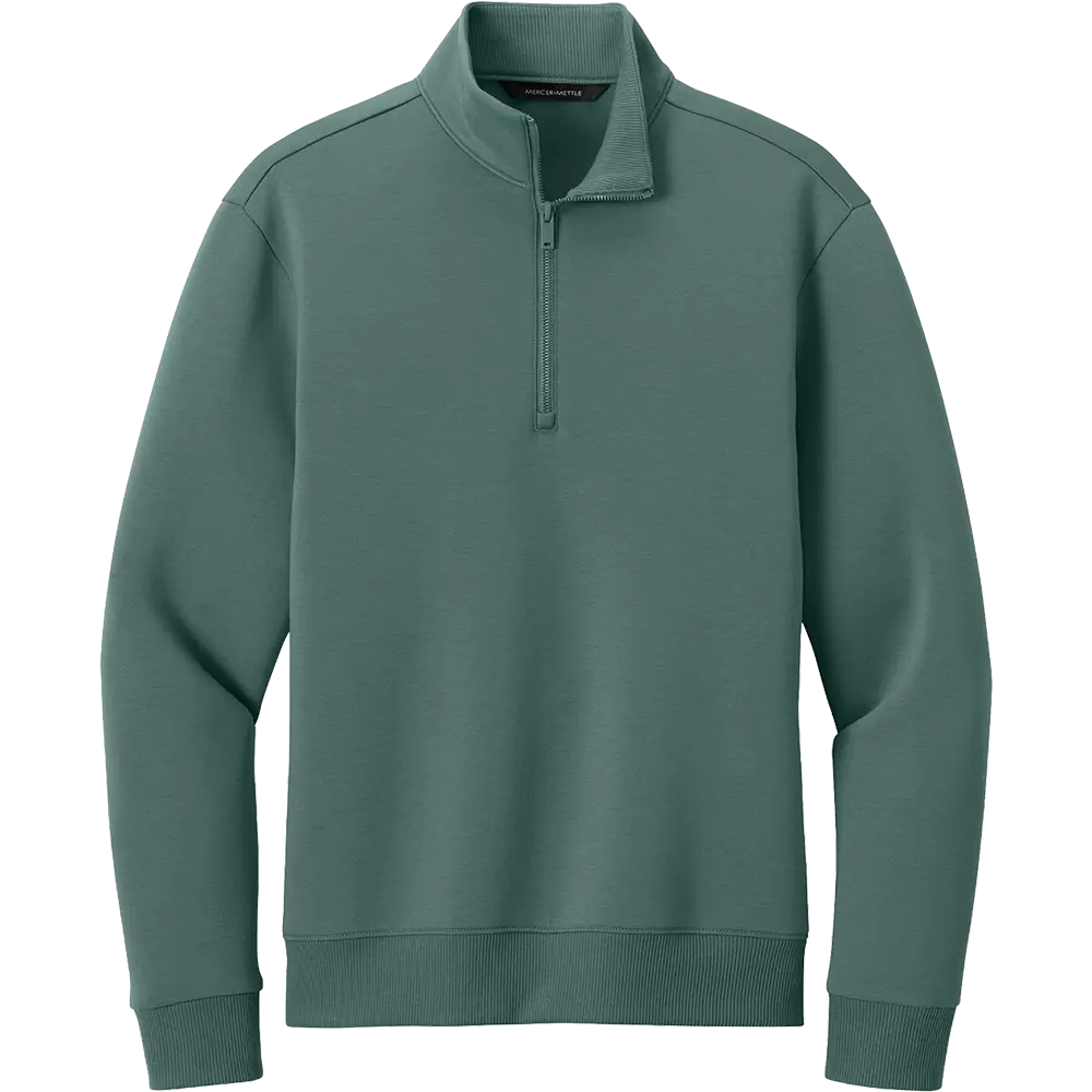 A men's long-sleeve quarter-zip pullover sweatshirt in a muted sage green color, shown against a plain white background.