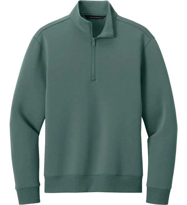 A men's long-sleeve quarter-zip pullover sweatshirt in a muted sage green color, shown against a plain white background.