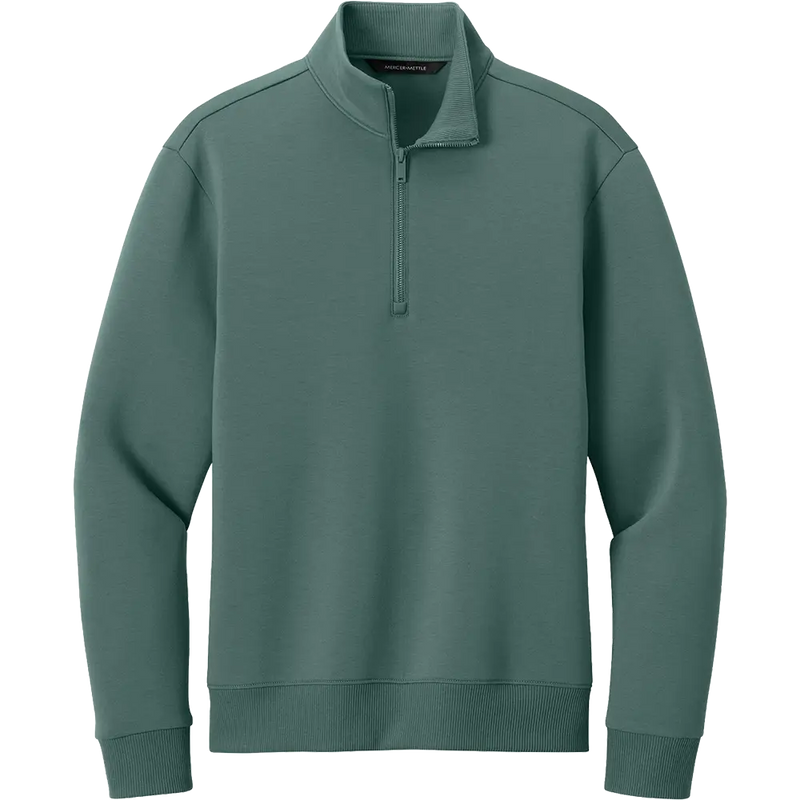 A men's long-sleeve quarter-zip pullover sweatshirt in a muted sage green color, shown against a plain white background.