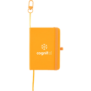 An orange hardcover notebook with an elastic closure, a matching orange lanyard strap with a metal clip, and a white printed 'cognifai' logo on the front, shown against a plain white background.