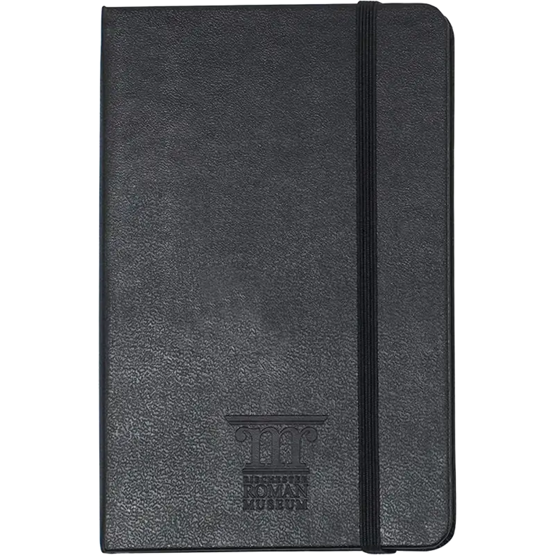 Moleskine Hard Cover Ruled Pocket Notebook in Black featuring a durable hard cover, ruled pages, rounded corners, and an elastic closure band