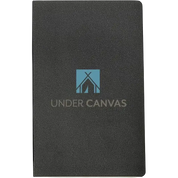 Black Moleskine Volant Ruled Large Notebook featuring the Under Canvas logo, flexible soft cover, rounded corners, ruled pages, and a sleek minimalist design