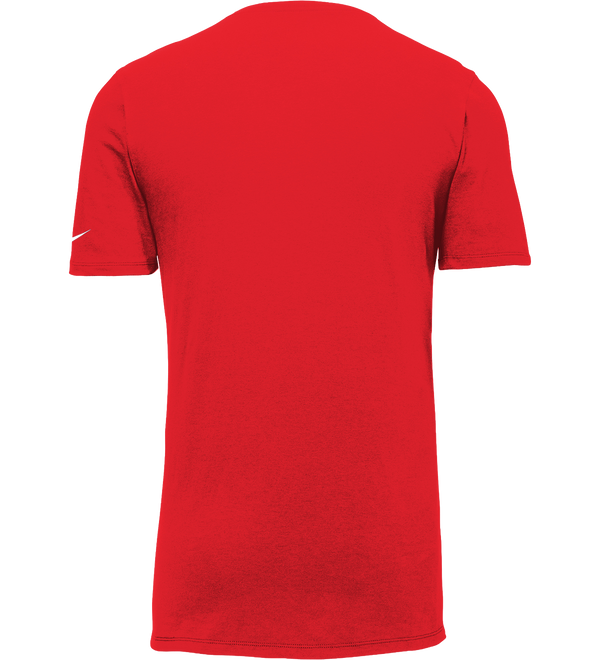 Red t-shirt with Nike logo on the back against a white background