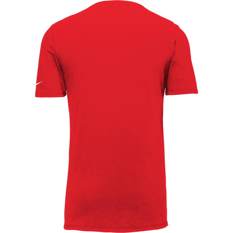 Red t-shirt with Nike logo on the back against a white background
