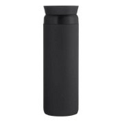 A matte black insulated water bottle with a matching black screw-on lid, shown against a solid white background.