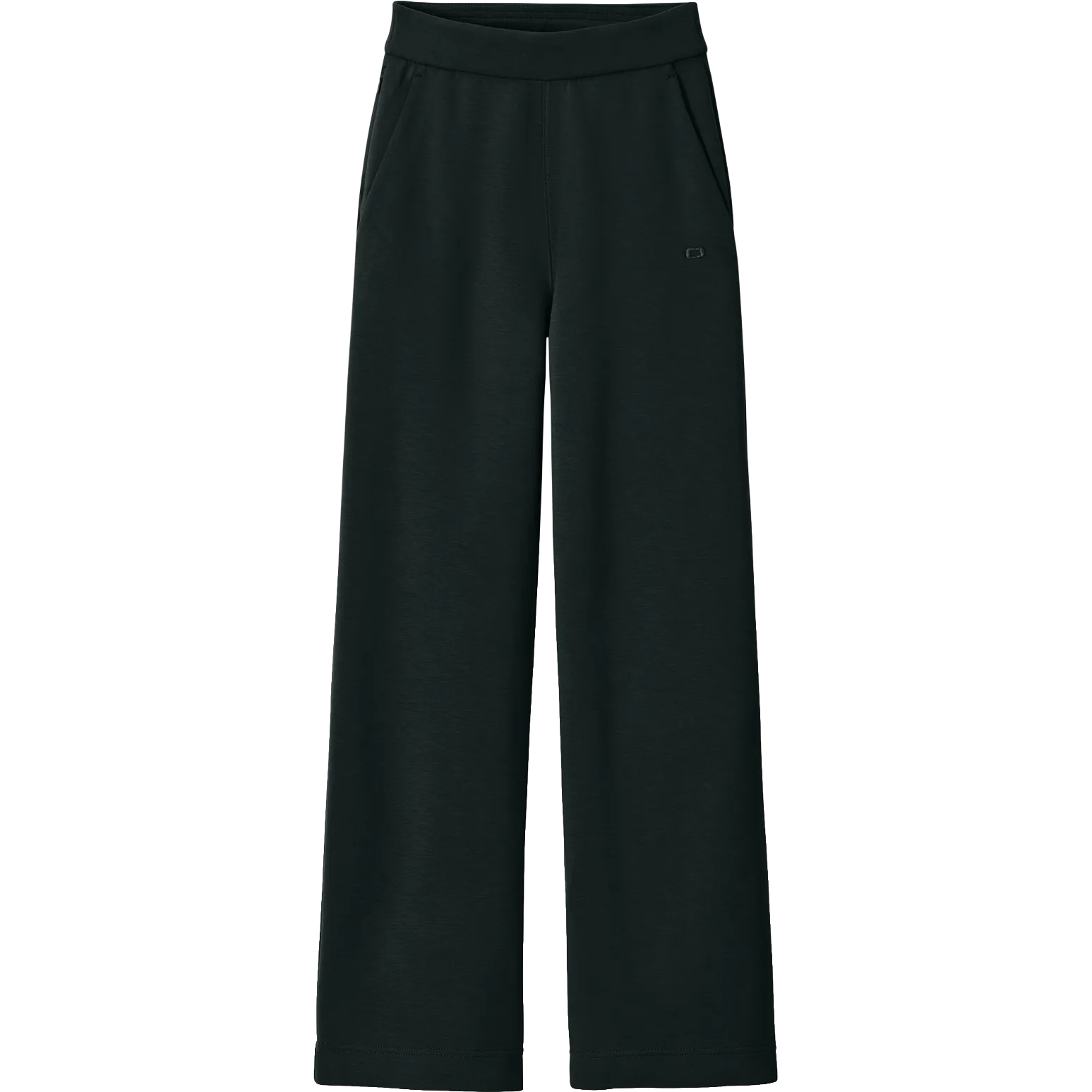 Black wide-leg sweatpants with a matching elastic waistband, displayed on a clean white background.