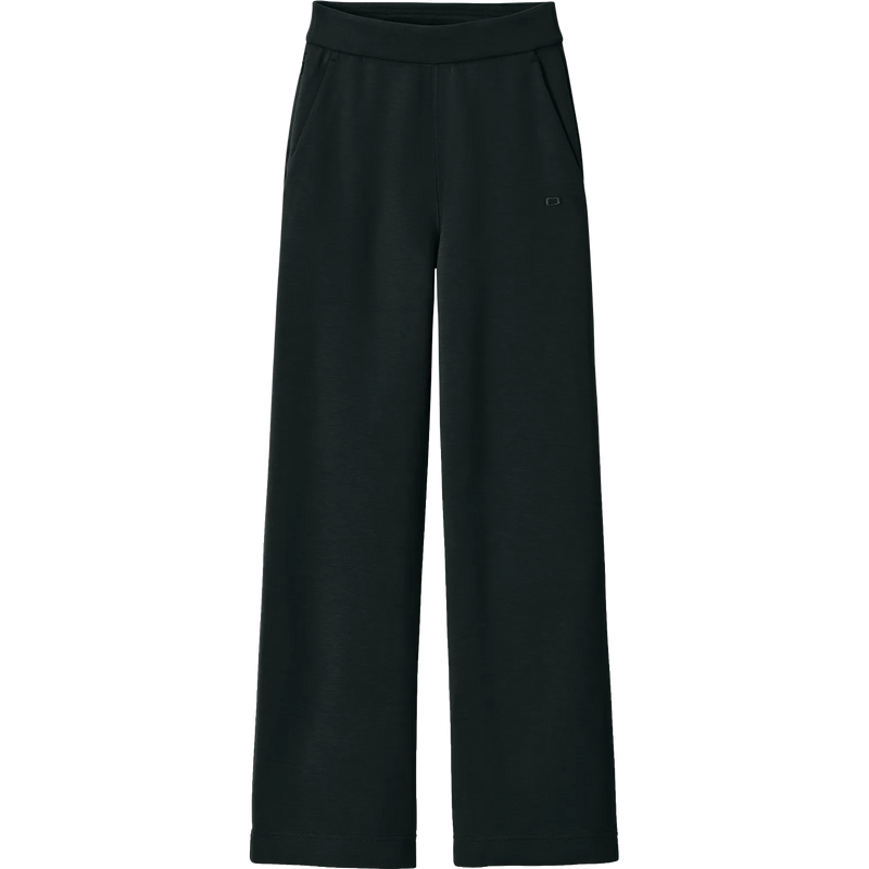 Black wide-leg sweatpants with a matching elastic waistband, displayed on a clean white background.