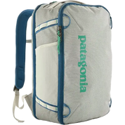 Patagonia bag Gray backpack with blue accents and Patagonia branding on a white background