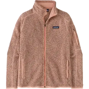 A Patagonia fleece jacket in a heathered dusty rose-brown color, featuring a full-zip front, stand-up collar, and zippered hand pockets, shown against a plain white background.
