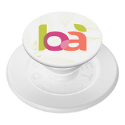 White pop socket with colorful 'loa' branding on a white background
