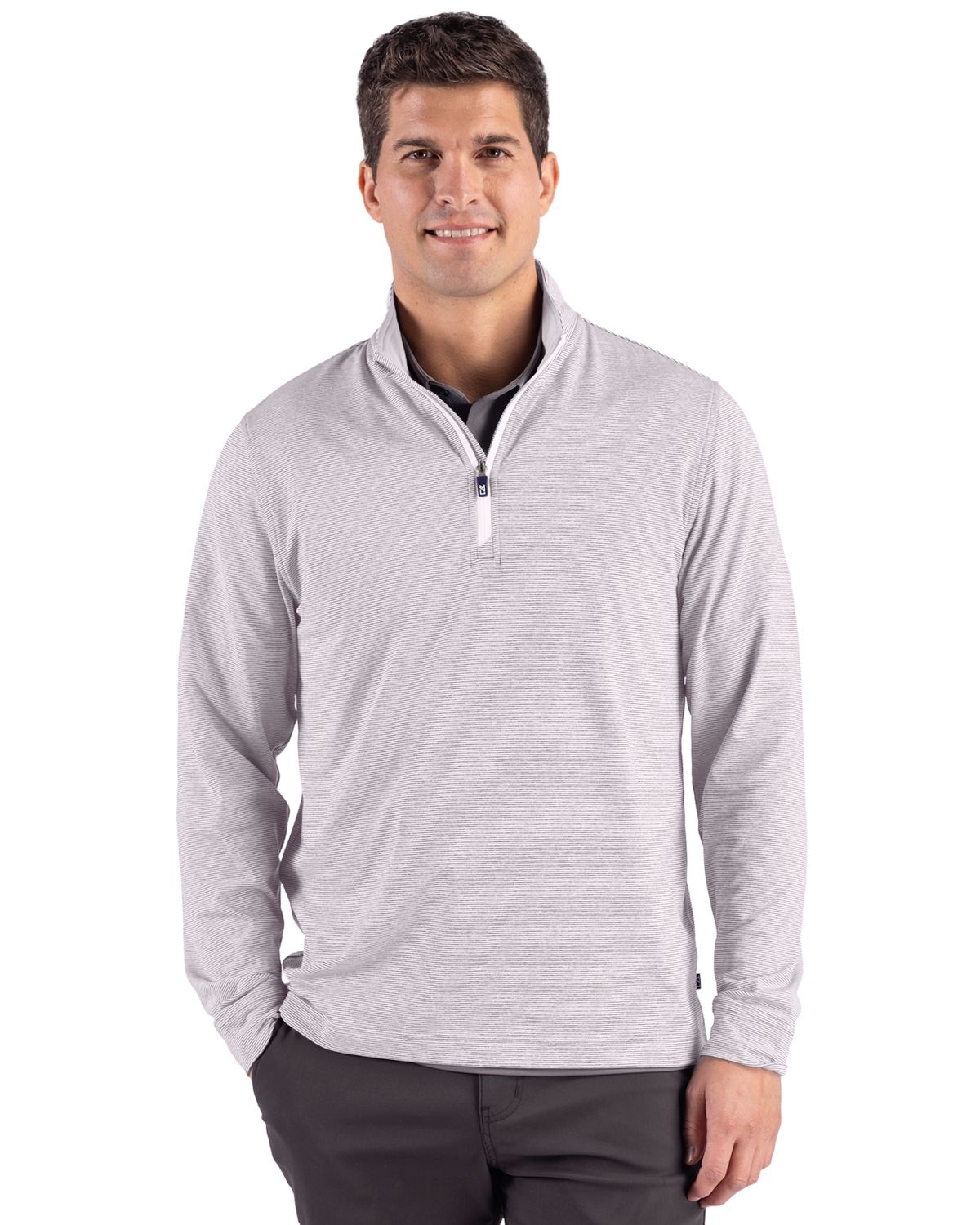 Cutter & Buck Adapt Recycled Soft Knit Stripe Mens Quarter Zip Pullover