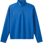 A bright blue long-sleeve quarter-zip pullover sweatshirt with a mock neck collar, shown against a plain white background.