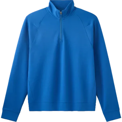 A bright blue long-sleeve quarter-zip pullover sweatshirt with a mock neck collar, shown against a plain white background.