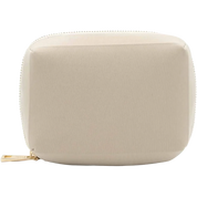 Beige zippered pouch on a white background
