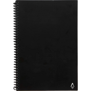Black notebook with a spiral binding on a white background