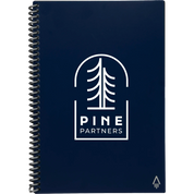Blue notebook with Pine Partners logo on a white background