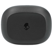 Black rectangular device with a logo on a white background