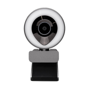 Webcam with a ring light on a white background