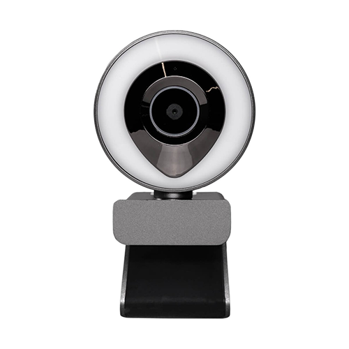 Webcam with a ring light on a white background