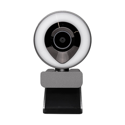 Webcam with a ring light on a white background